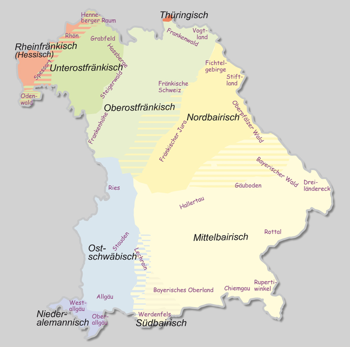Basiskarte Dialekte in Bayern